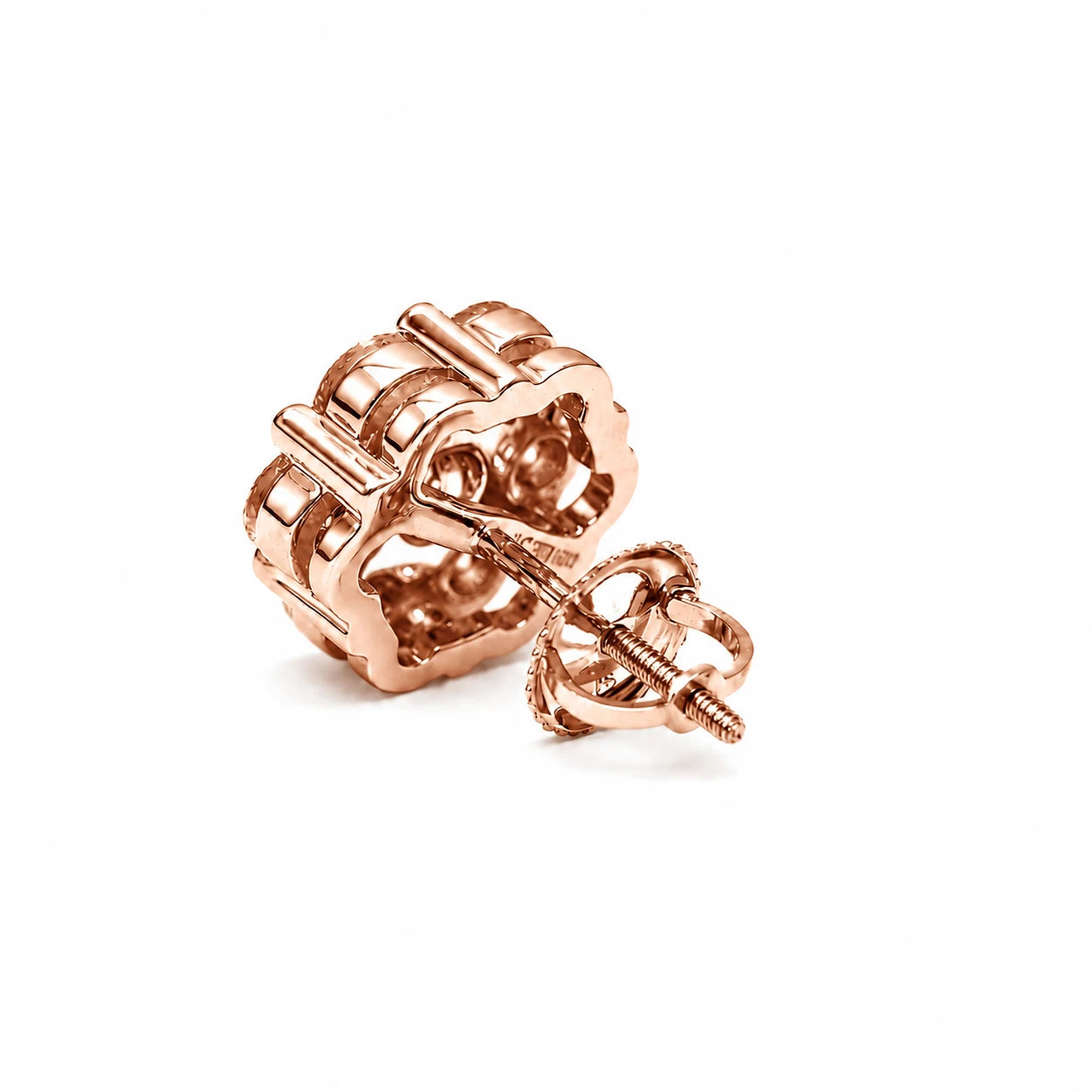 Flower Diamond Studs in 14K rose gold, 4.00ctw, side view