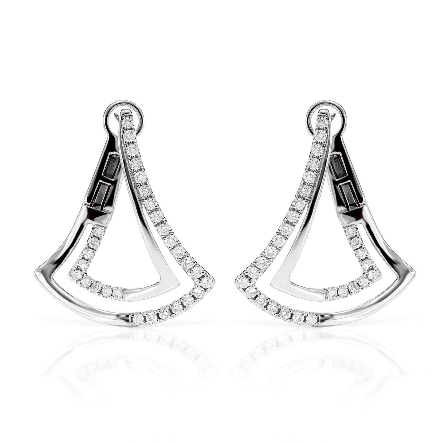 Two Row Chevron Diamond Half Hoop Earrings
