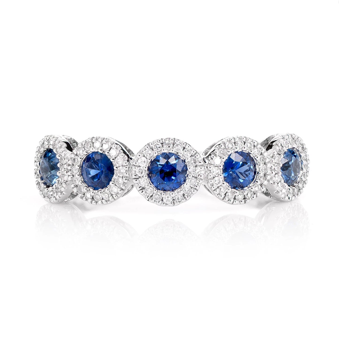 Five Stone Sapphire and Diamond Halo Band Ring
