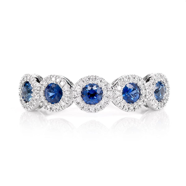 Five Stone Sapphire and Diamond Halo Band Ring