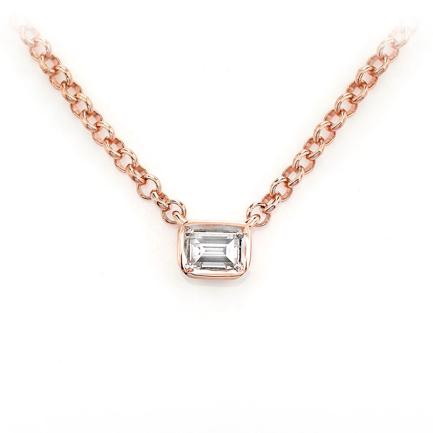 Baguette Solitaire Diamond Pendant in 14K rose gold, front view