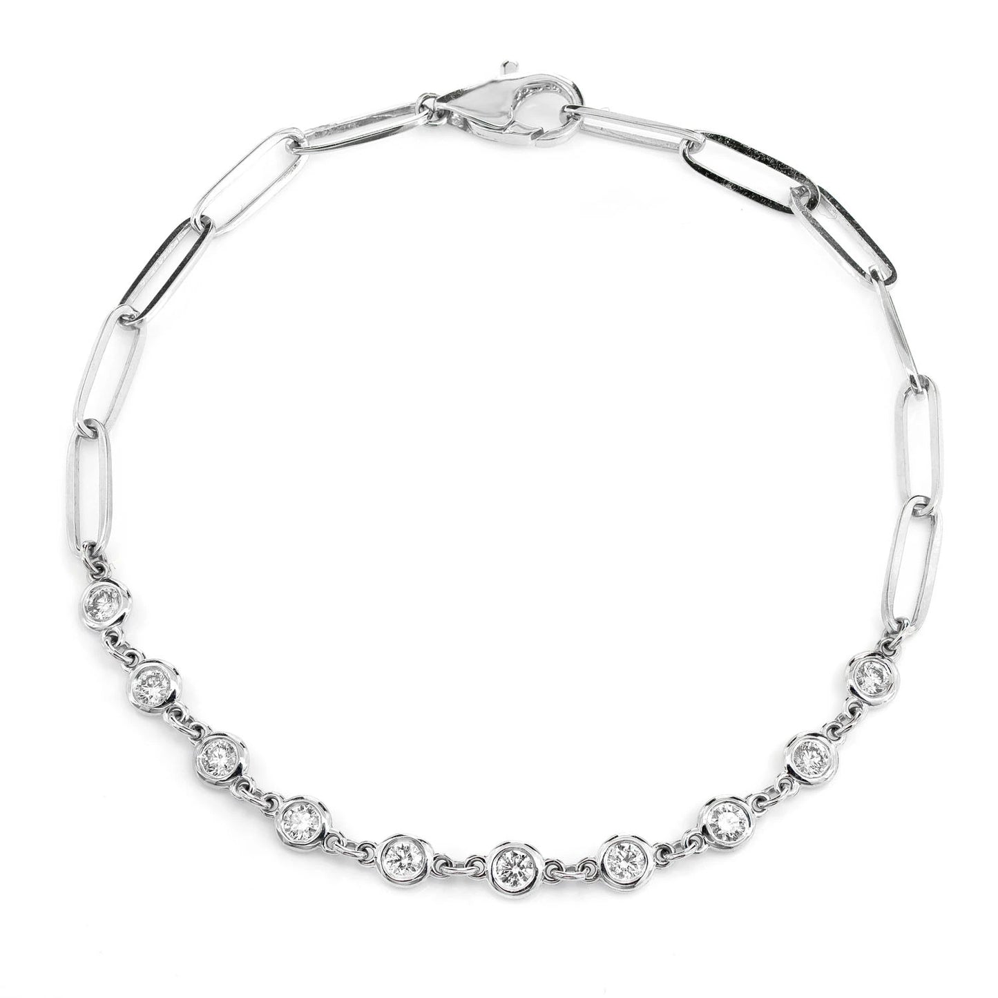 Elongated Bezel Rolo Diamond Bracelet in 14K white gold, 0.50ctw, front view