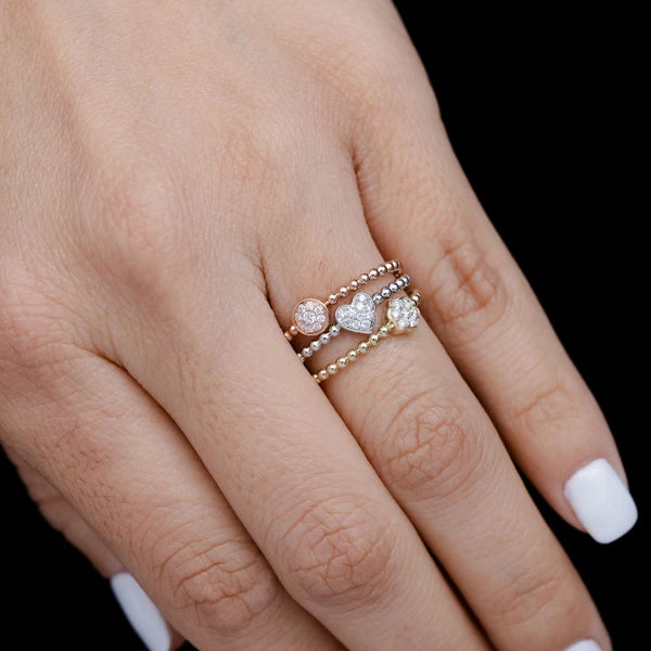 Beaded Three Row Geometric Diamond Ring
