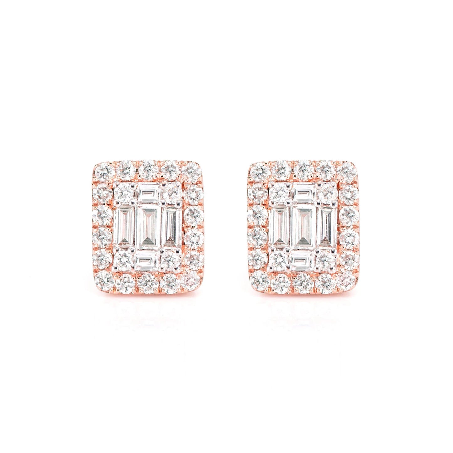 Halo Diamond Baguette Stud Earrings 0.70ctw