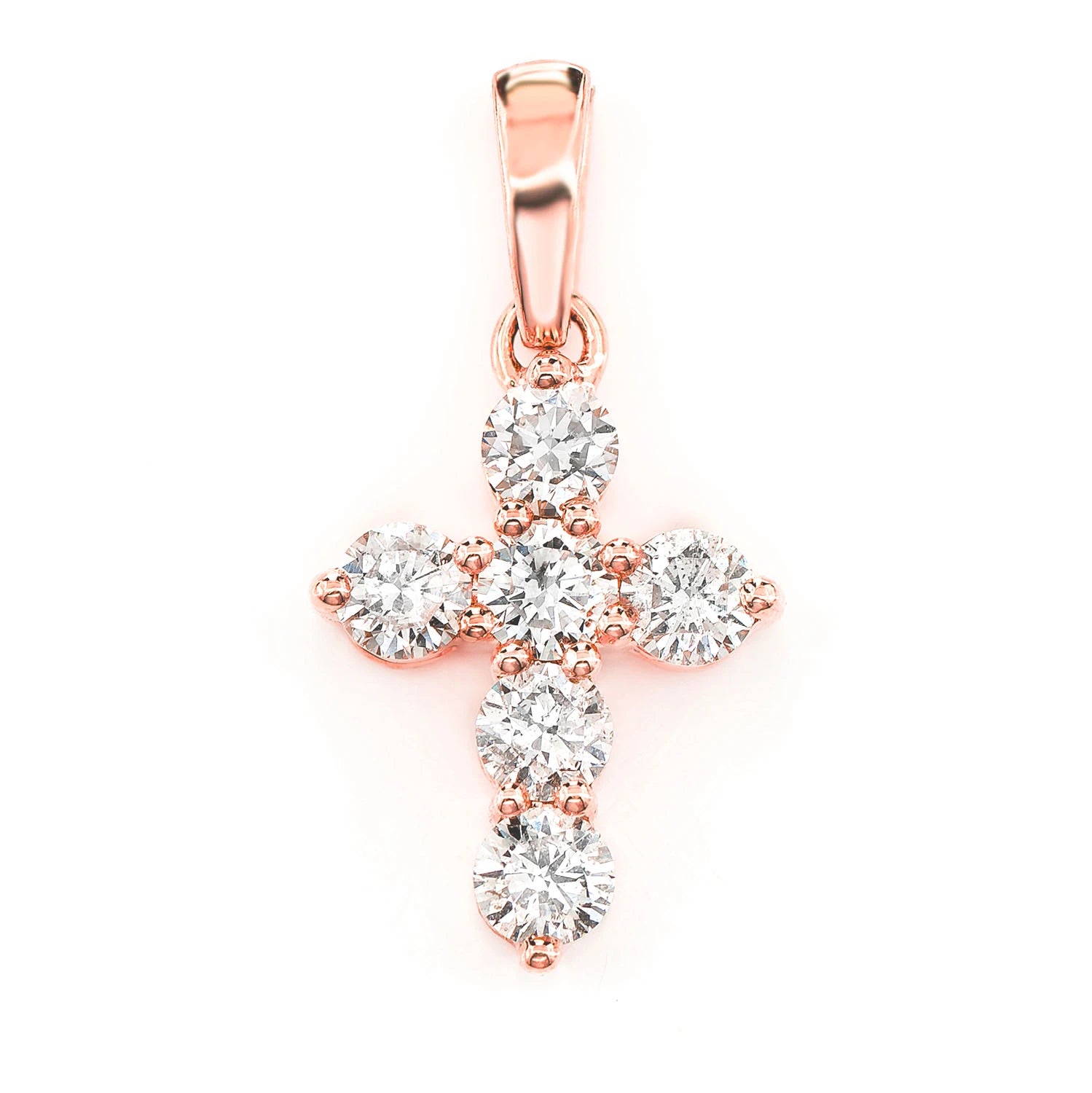 Pointed Cross Pendant in 14K rose gold, front view