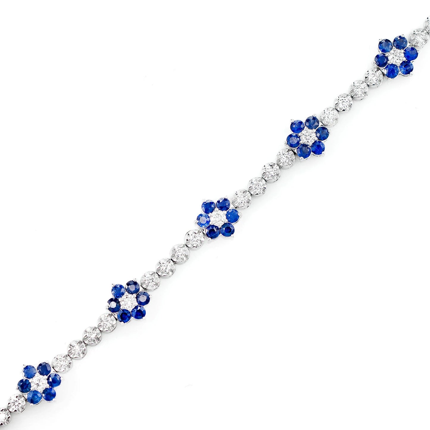 Diamond and Sapphire Five Flower Tennis Bracelet