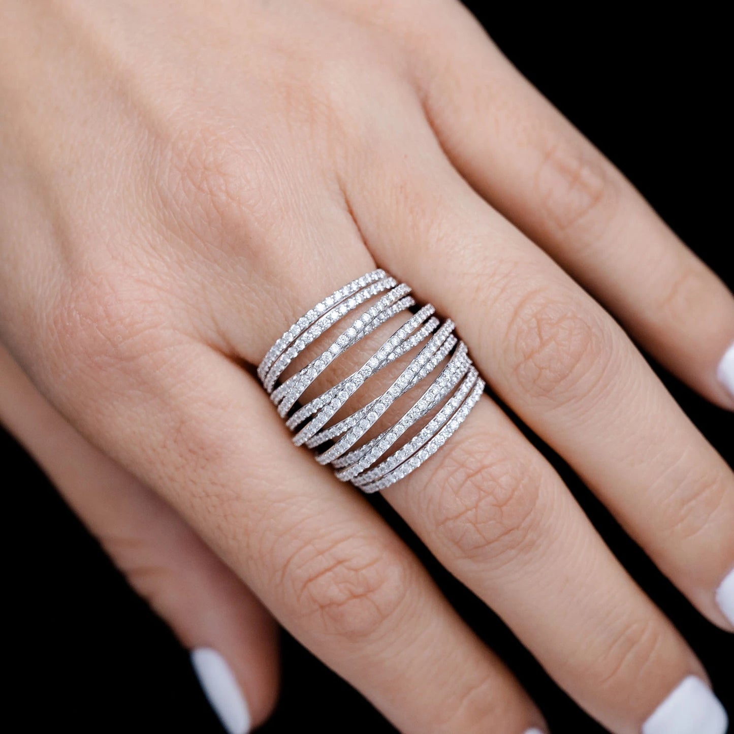 Six Row Crossover Diamond Band Ring