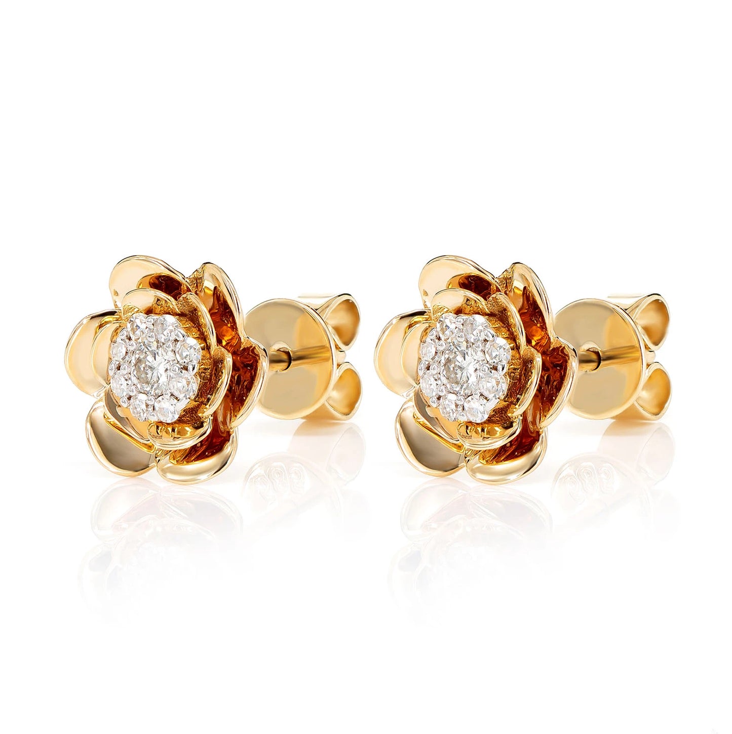 Bloomed Flower Diamond Cluster Stud Earrings