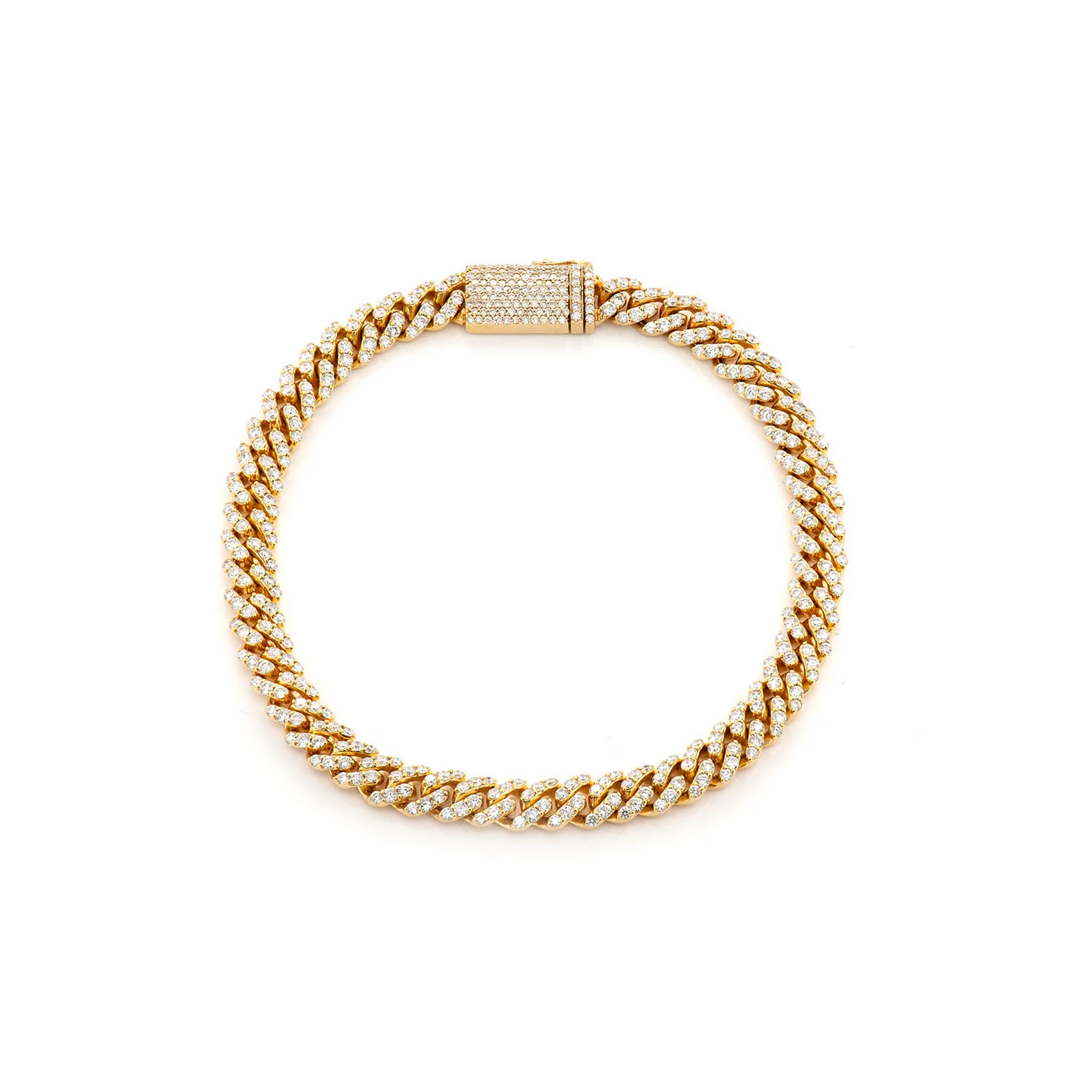 Miami Cuban Diamond Bracelet in 14K yellow gold, 6mm / 4.25ctw width, front view