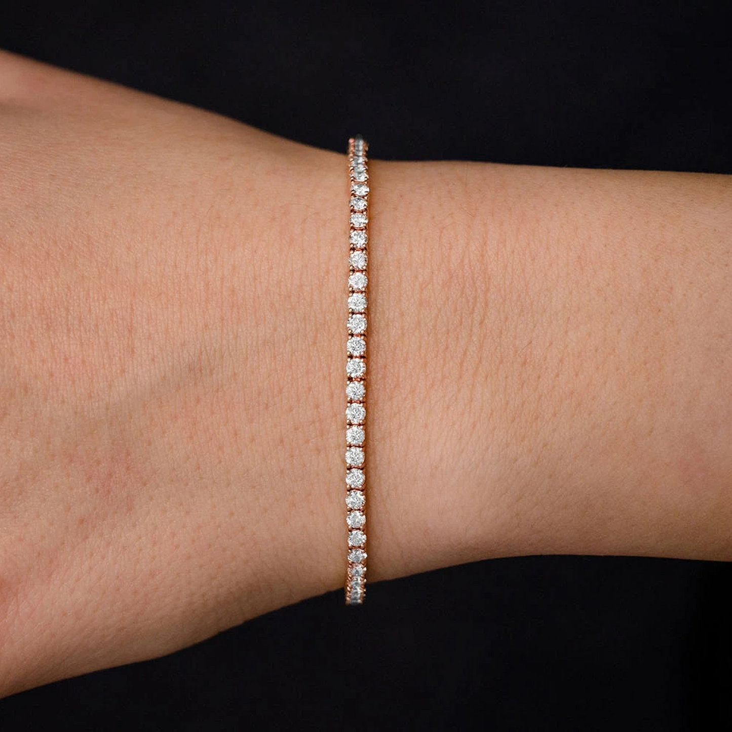 Prong Diamond Tennis Bracelet in 14K rose gold, 6pt / 4.60ctw, worn view