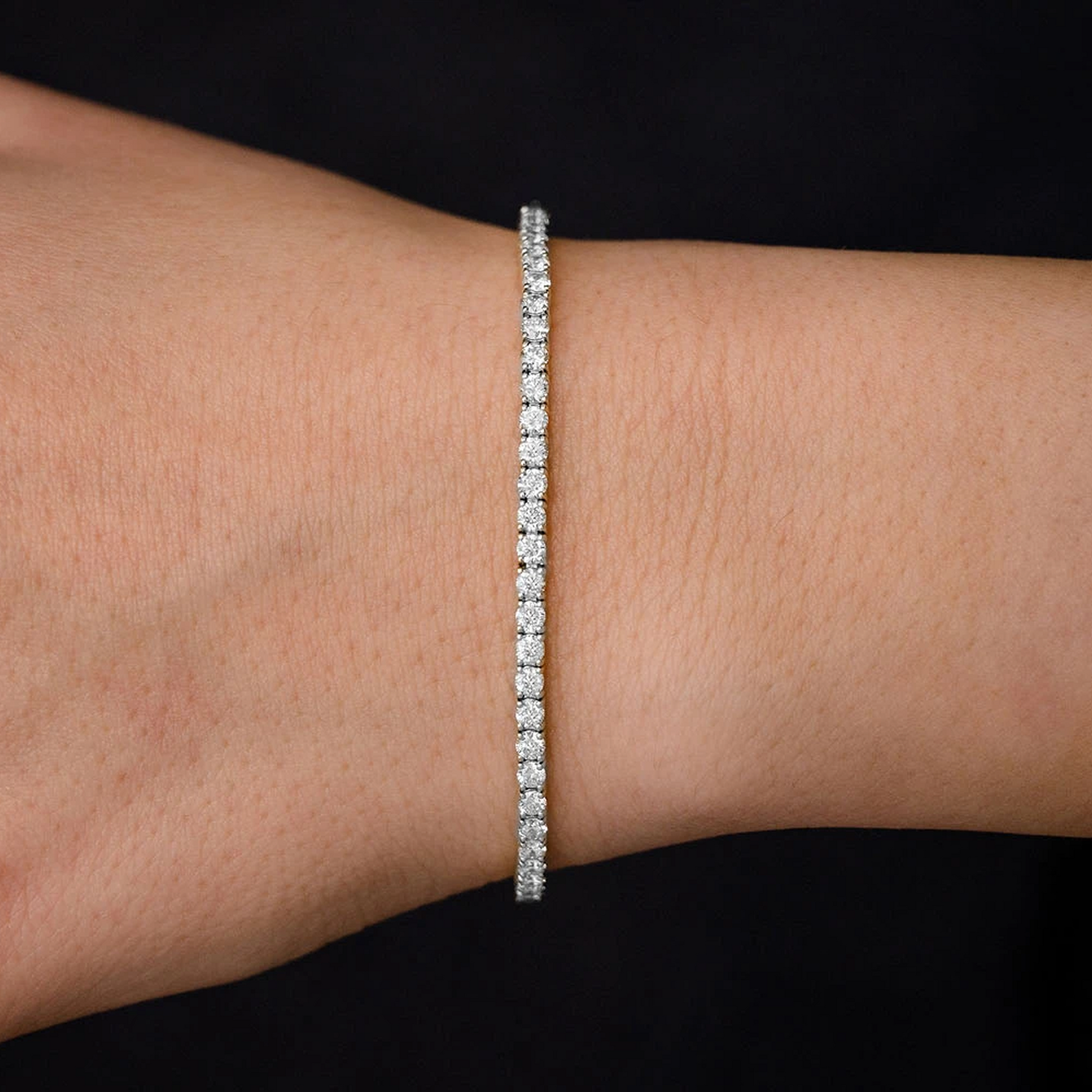 Prong Diamond Tennis Bracelet in 14K white gold, 6pt / 4.60ctw, worn view