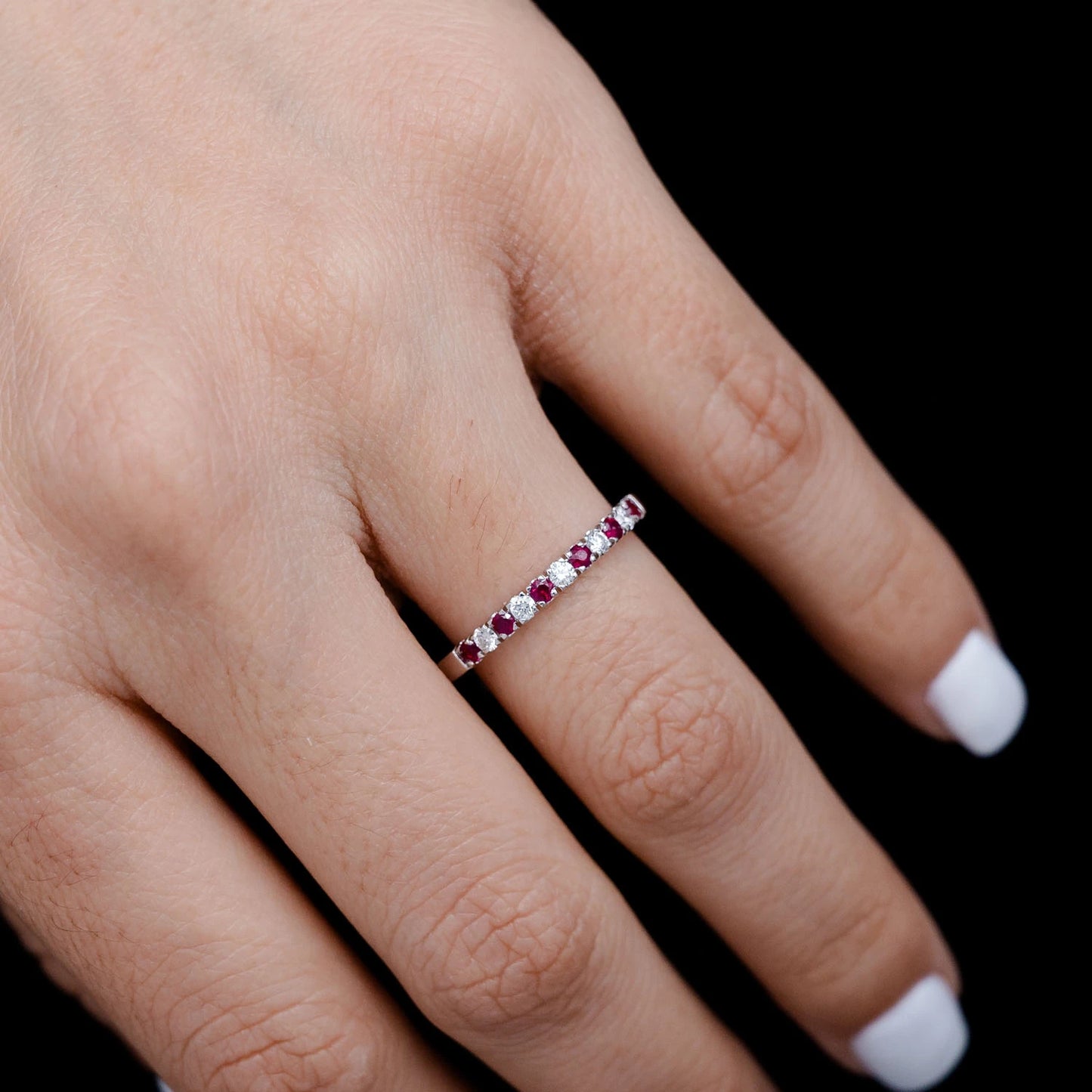 Ruby and Diamond Alternating Band Ring