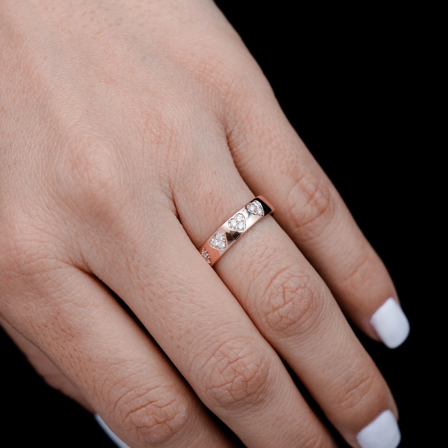 Solid Heart Cluster Ring in 14K rose gold, alternate view