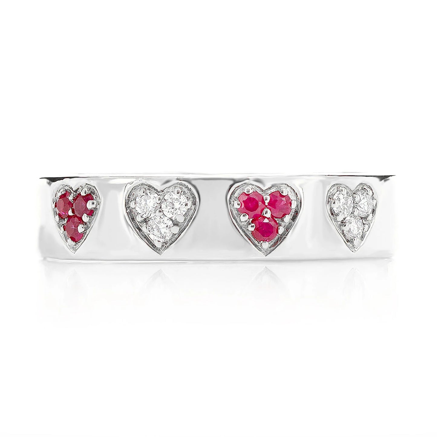 Ruby and Diamond Cluster Heart Band Ring