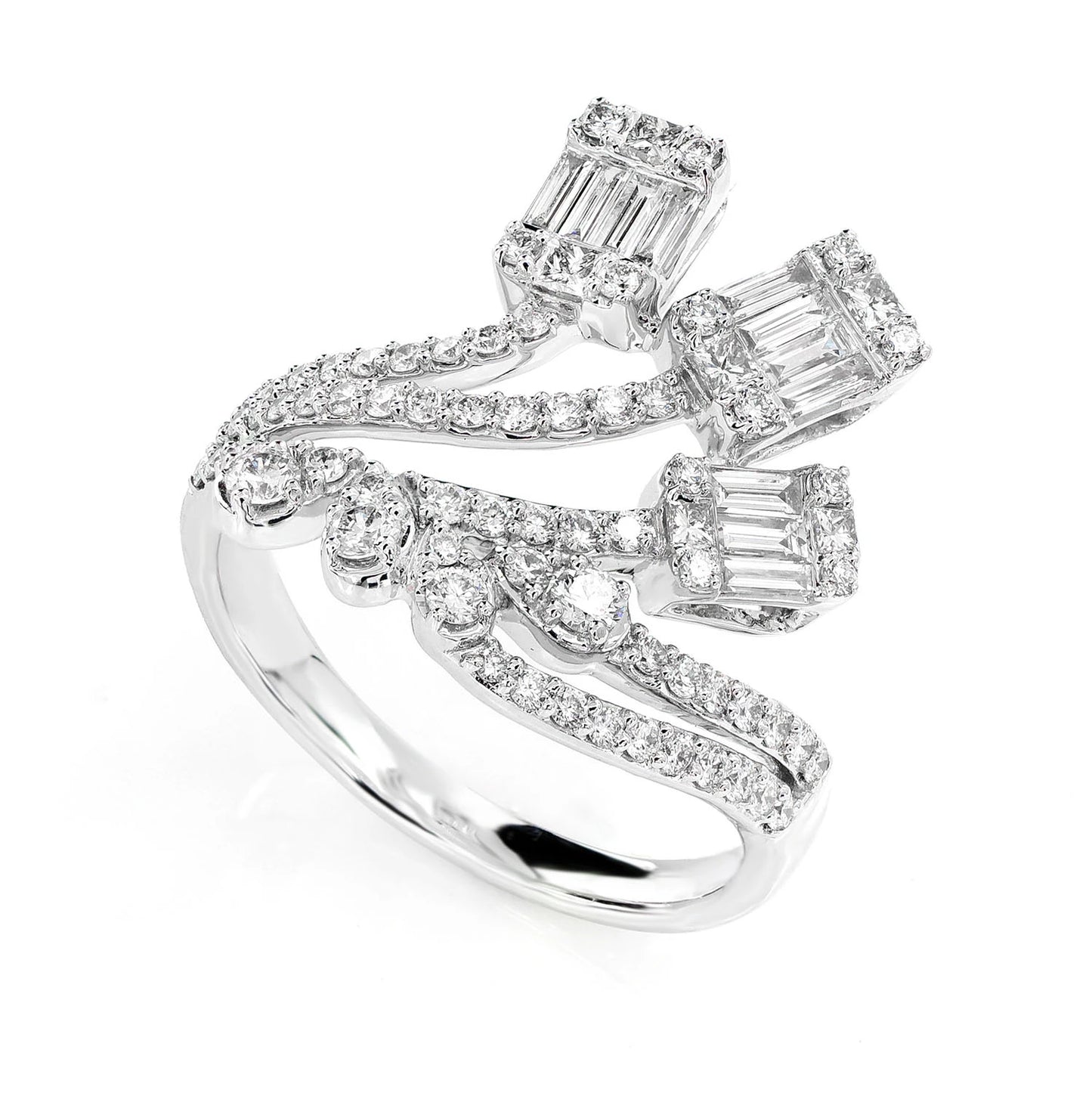 Diamond Baguette Cluster Wave Ring