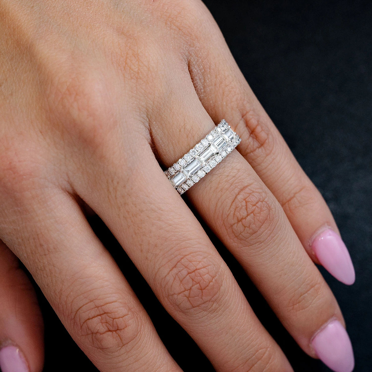 Eternity Round and Baguette Border Diamond Band Ring