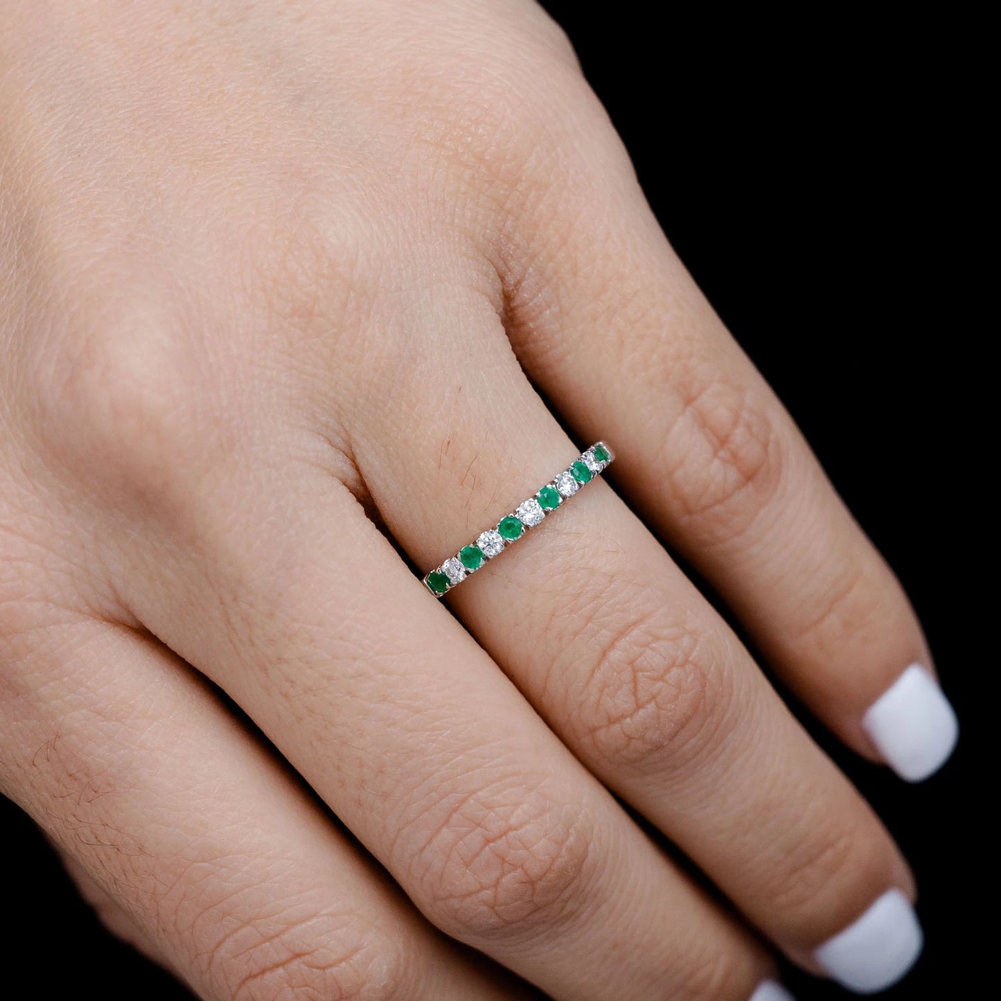 Emerald and Diamond Single Row Band Ring