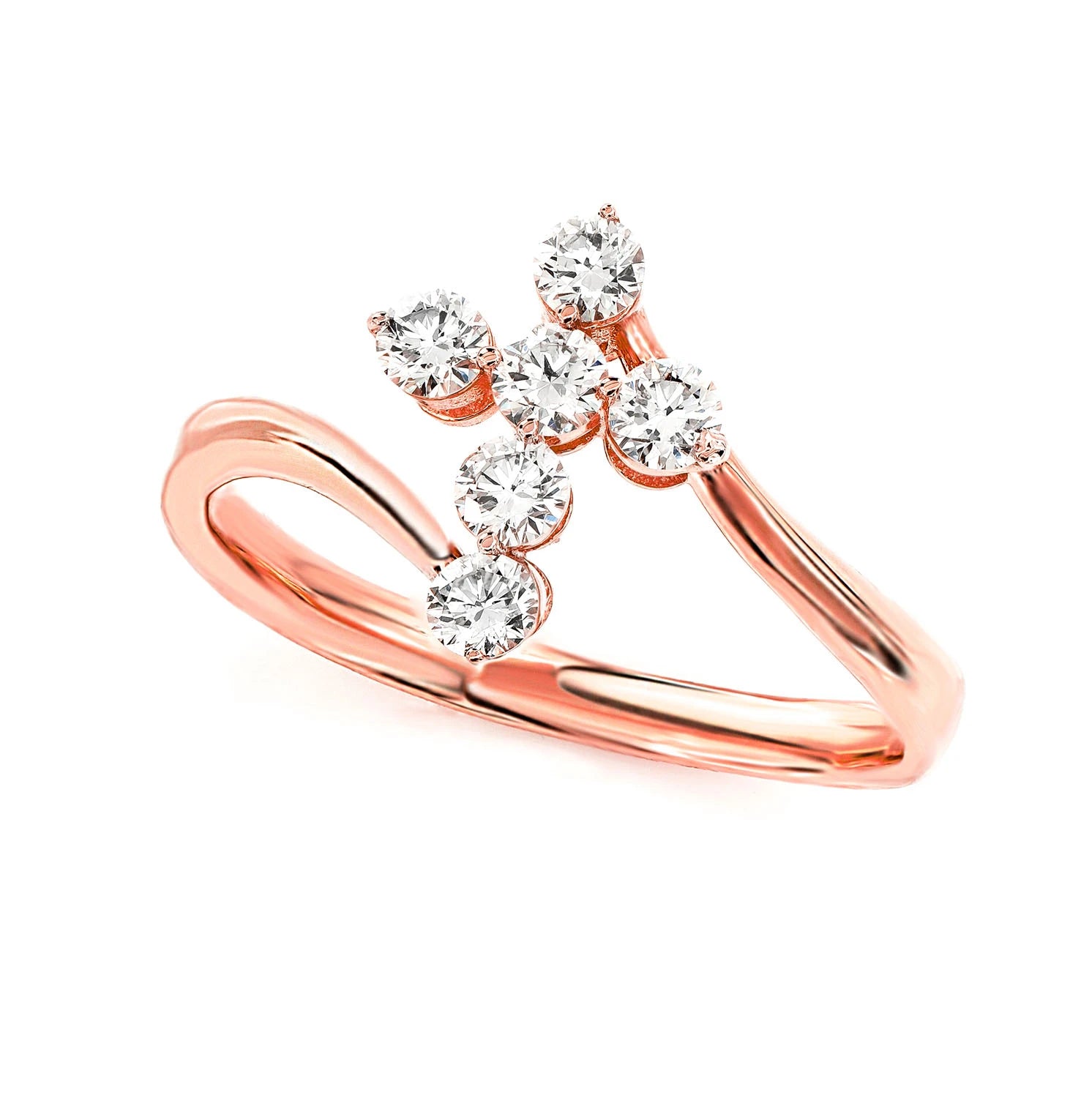 Bypass Diamond Cross Ring in 14K rose gold, detail view