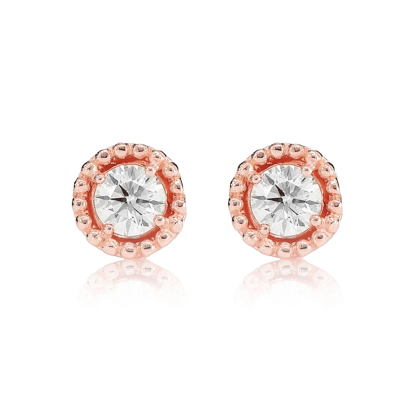 Beaded Solitaire Diamond Stud Earrings