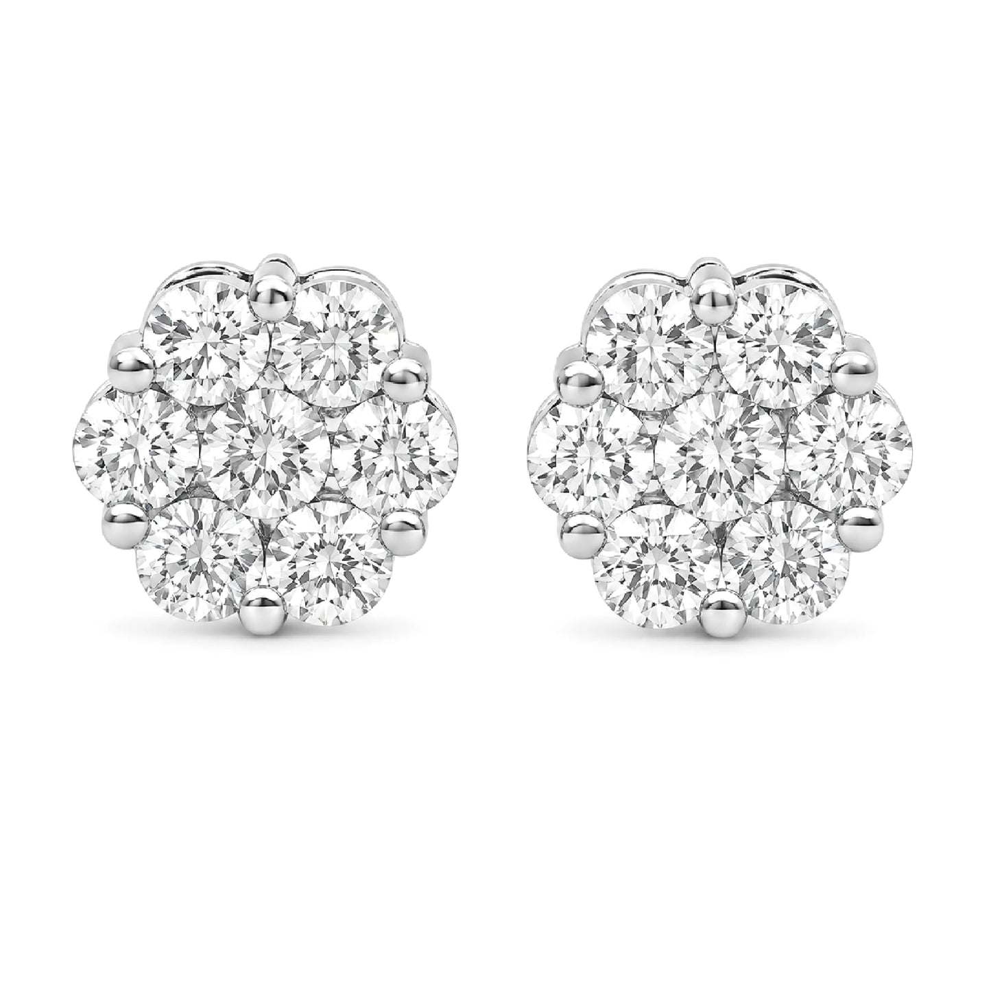 Flower Diamond Studs in 14K white gold, 4.00ctw, front view