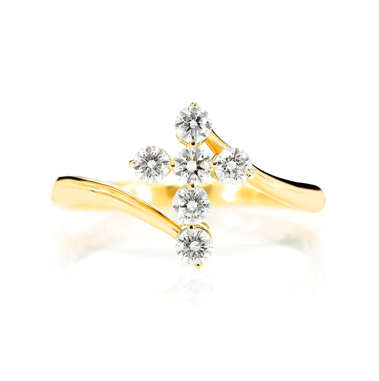 Bypass Diamond Cross Ring in 14K yellow gold, front view