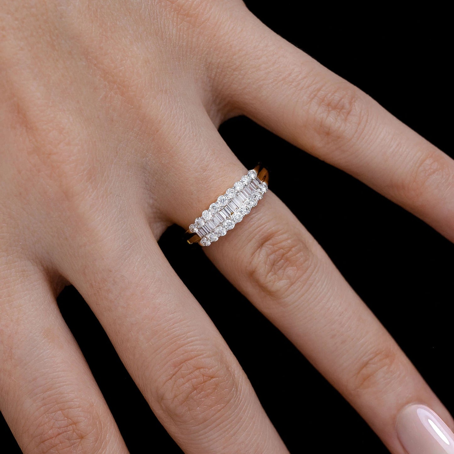Round & Baguette Channel Diamond Ring in 14K rose gold, alternate view