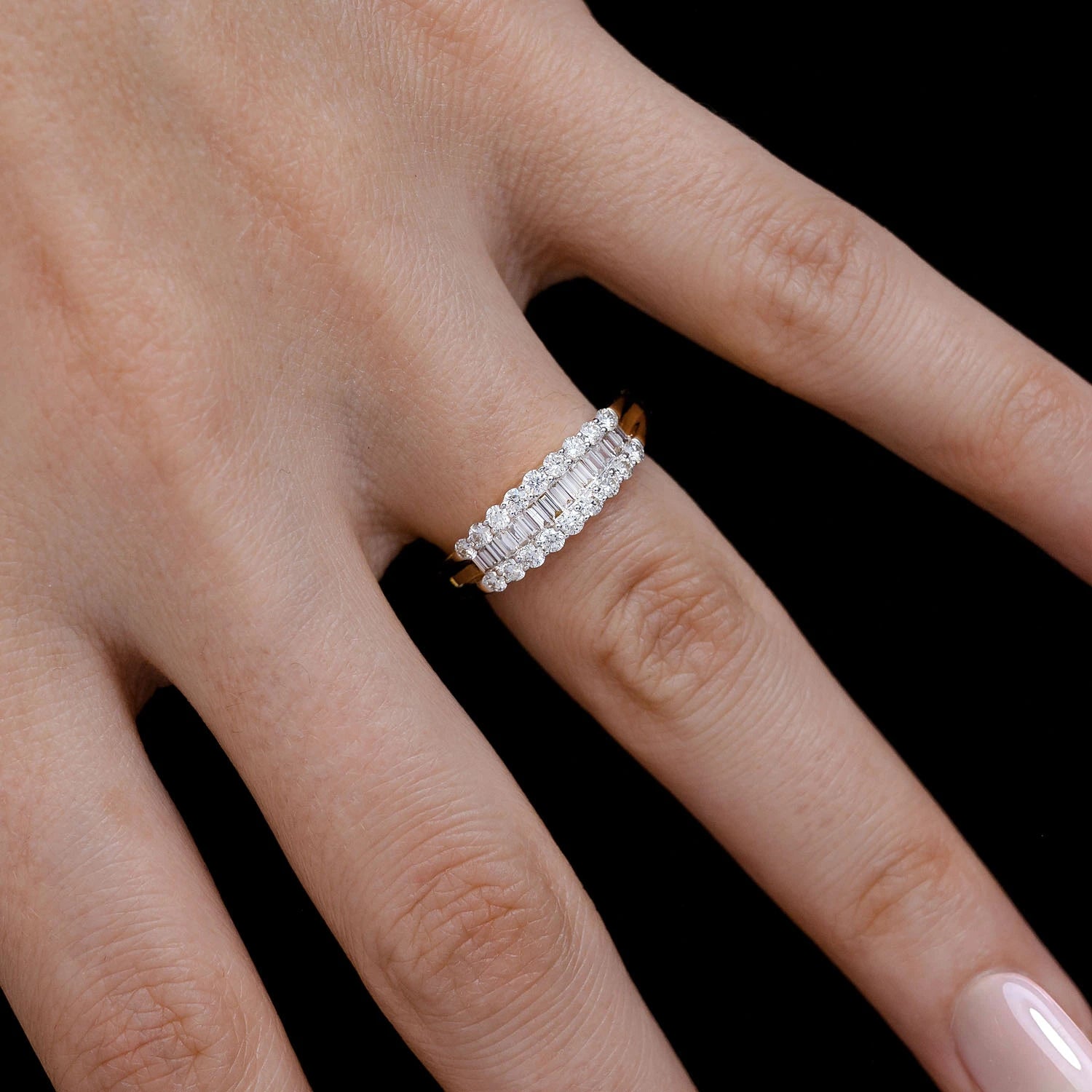 Round & Baguette Channel Diamond Ring in 14K white gold, alternate view