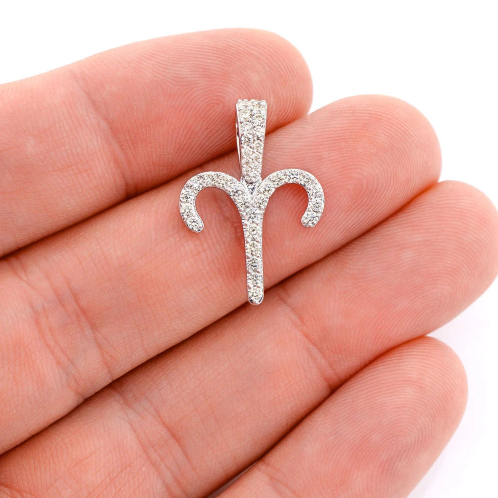 Astrology Zodiac Diamond Pendant in 14K yellow gold, Aries design, angled view