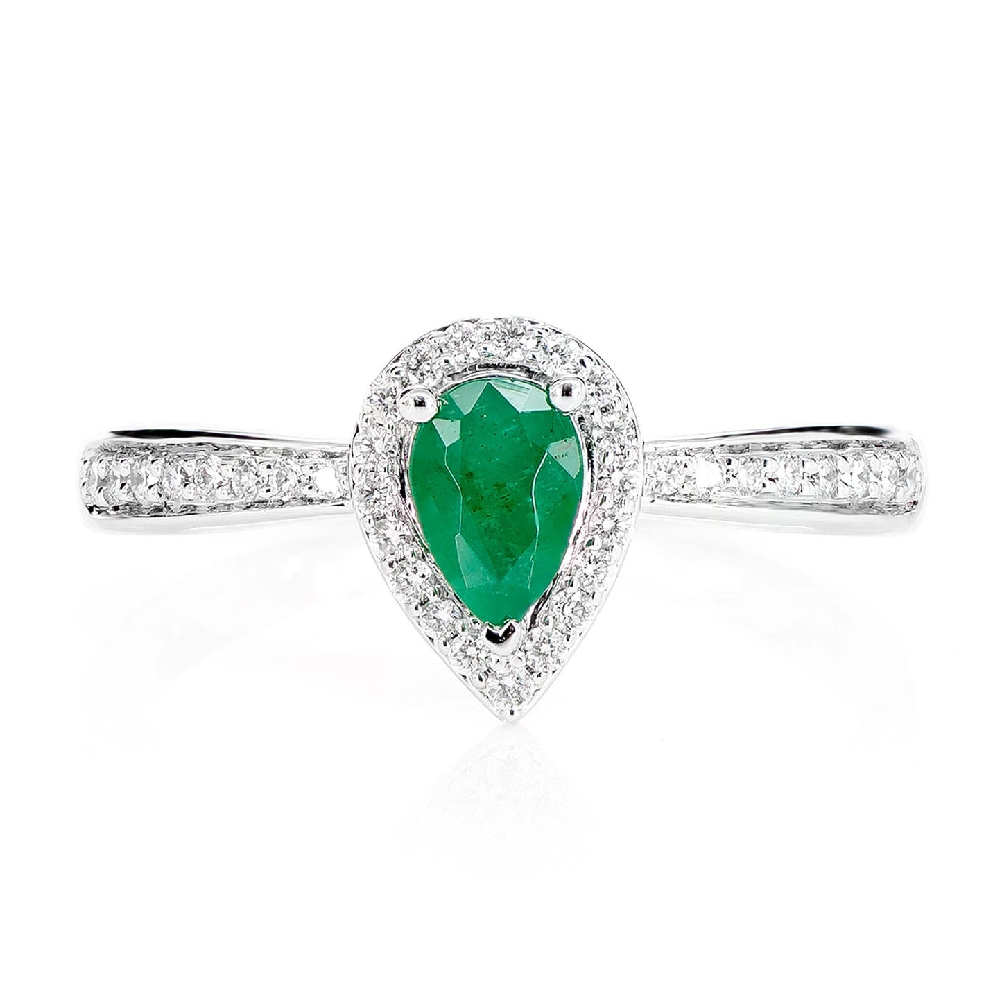 Pear Emerald Gemstone and Diamond Halo Ring