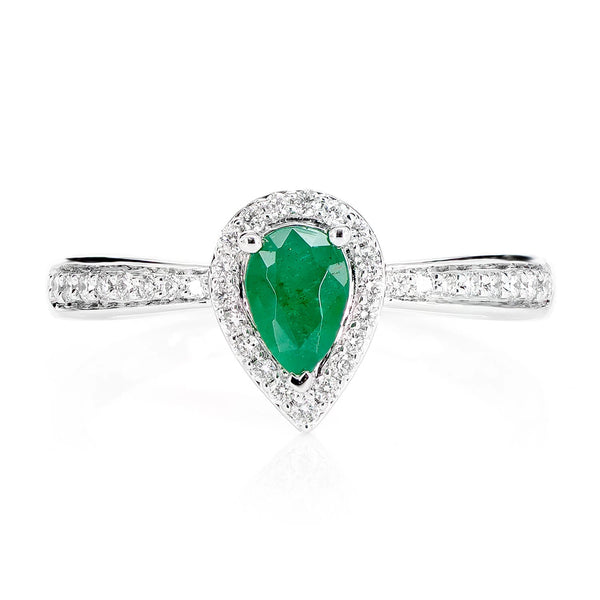 Pear Emerald Gemstone and Diamond Halo Ring