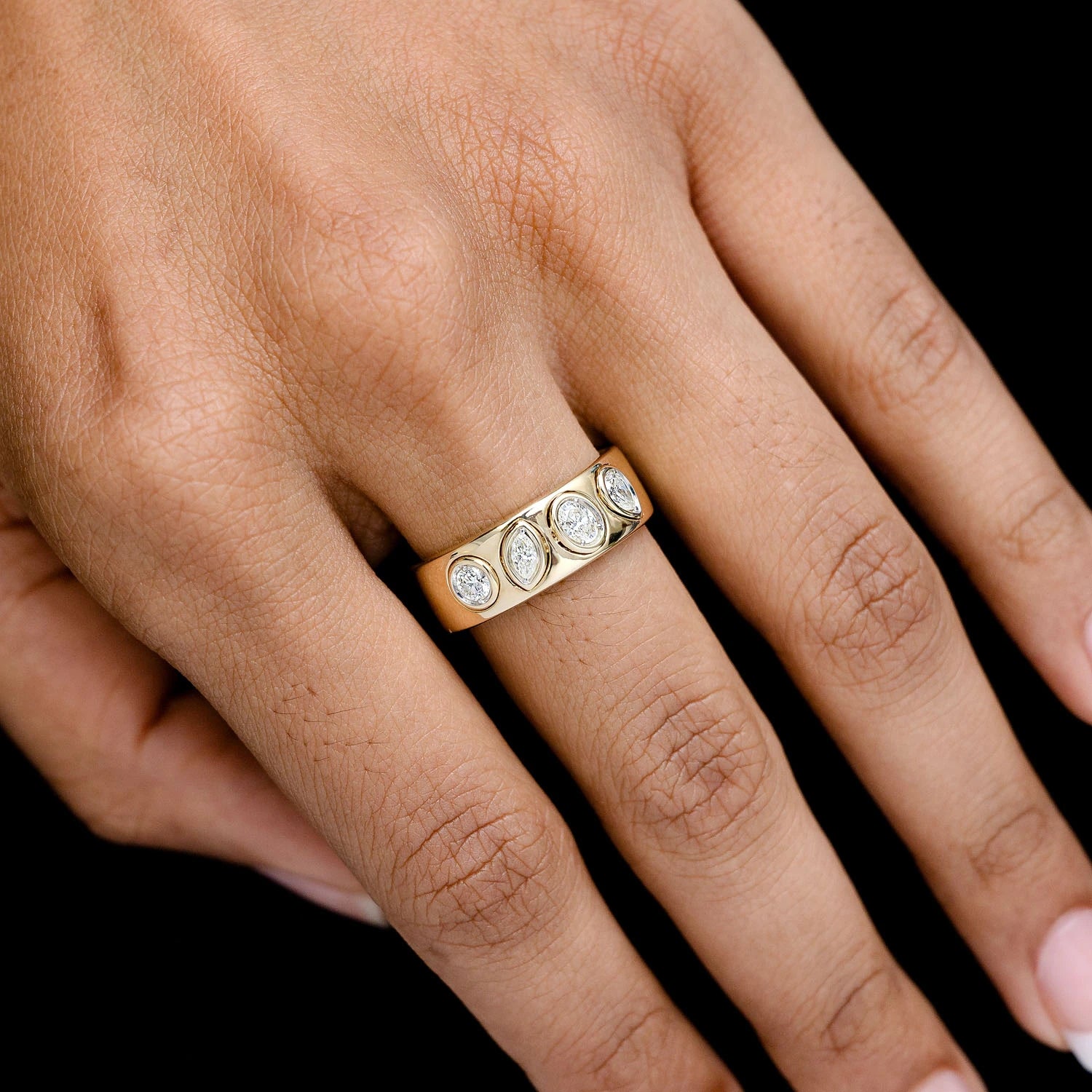 Alternating Multi-Shape Bezel Ring in 14K yellow gold, alternate view
