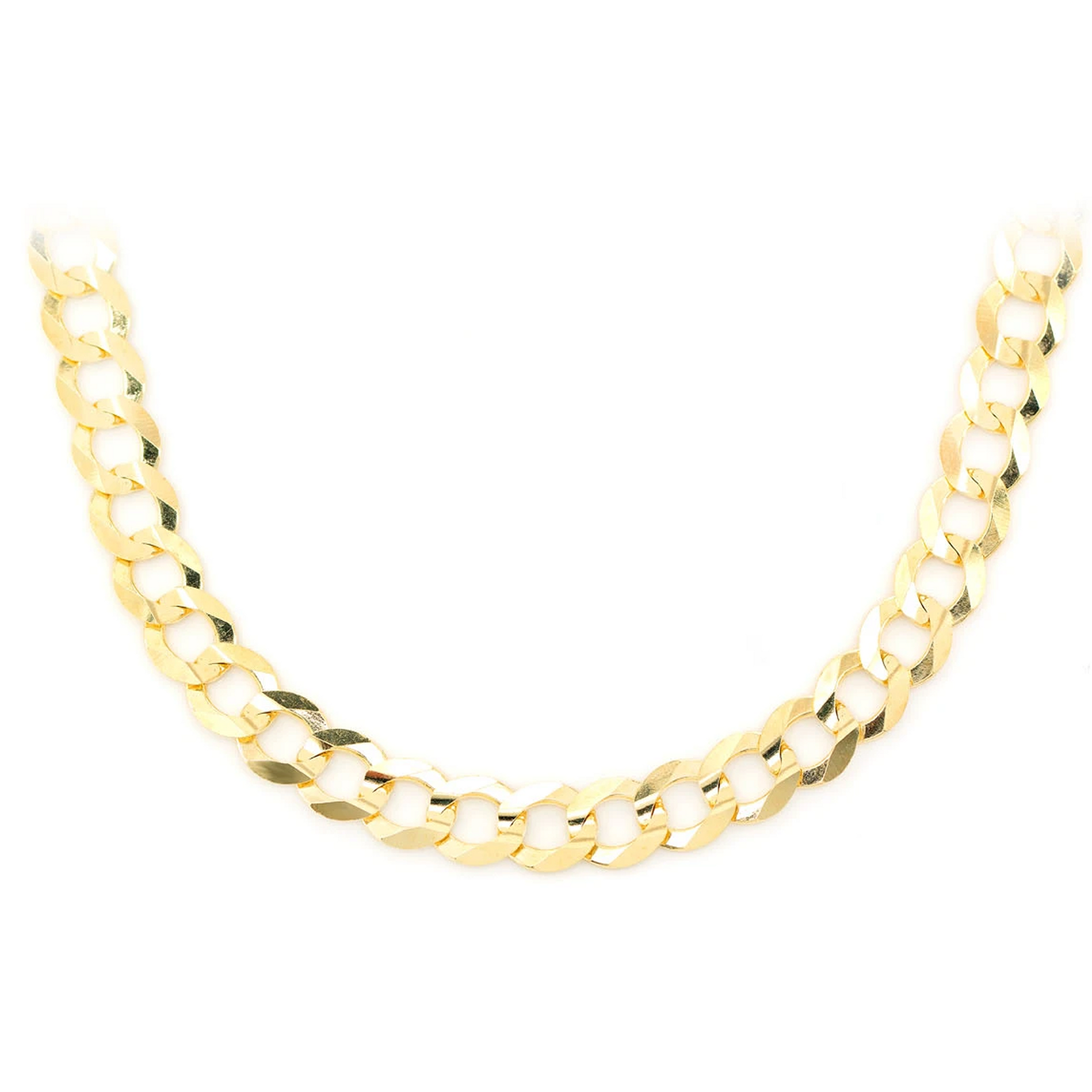 Flat Curb Gold Chain in 14K yellow gold, 7mm width, front view