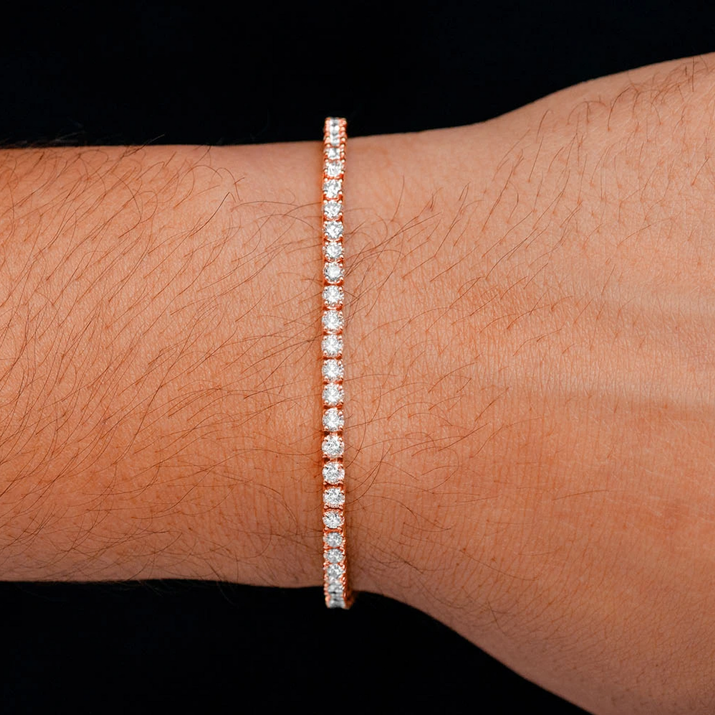 Prong Diamond Tennis Bracelet in 14K rose gold, 7pt / 5.00ctw, worn view