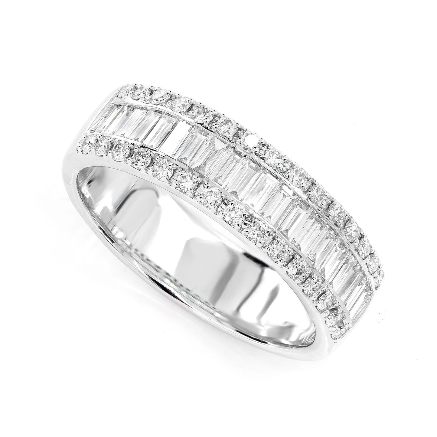 Baguette and Round Diamond Border Band Ring