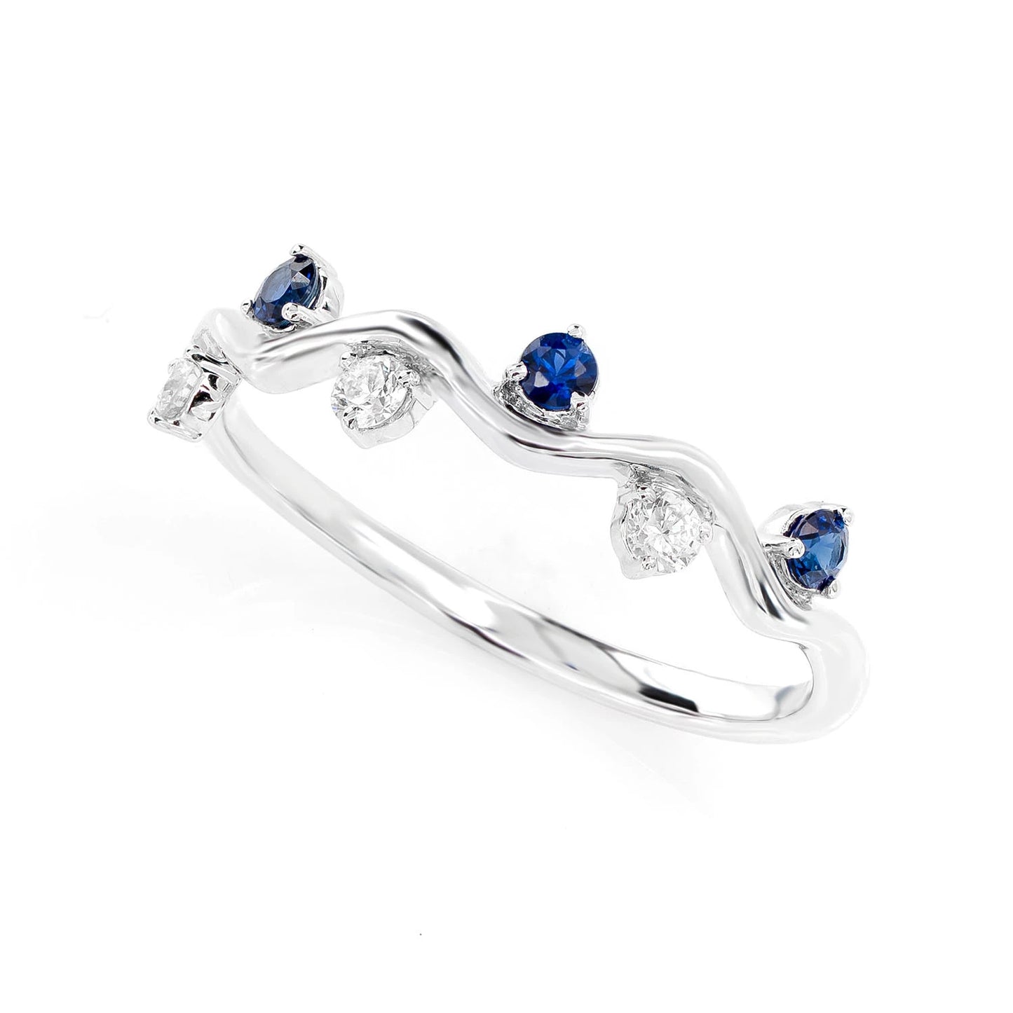 Blue Sapphire and Diamond Six Stone Vine Ring
