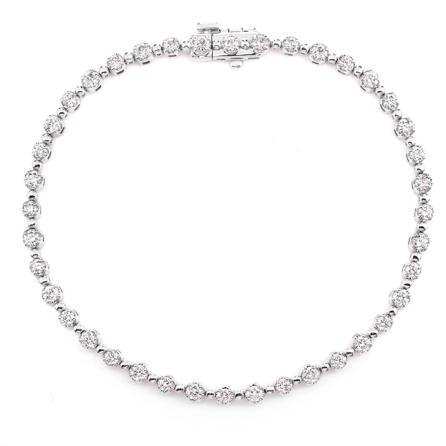 Beaded Crown Set Diamond Bracelet in 14K white gold, One Color, front view