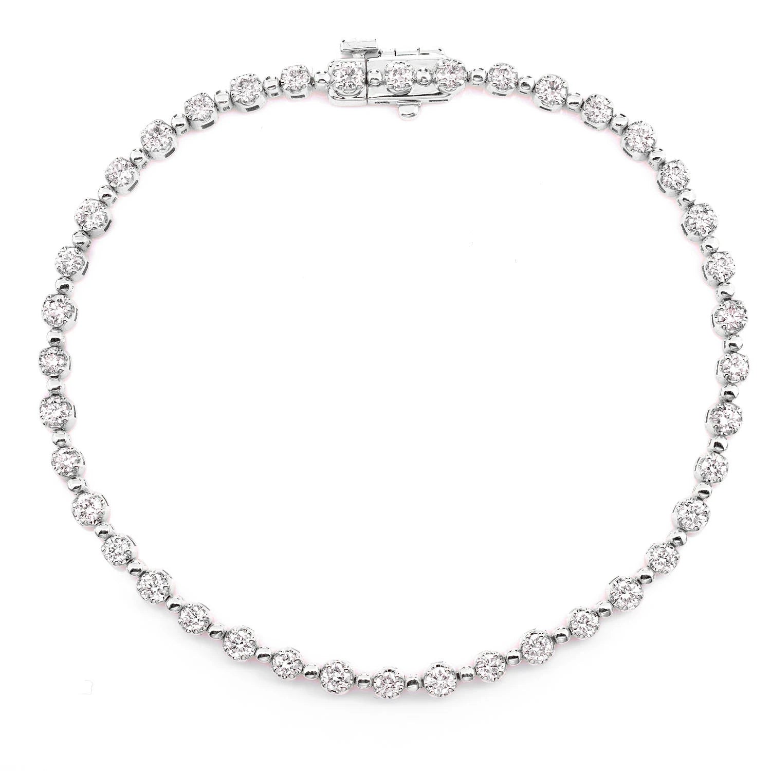 Beaded Crown Set Diamond Bracelet in 14K white gold, One Color, front view