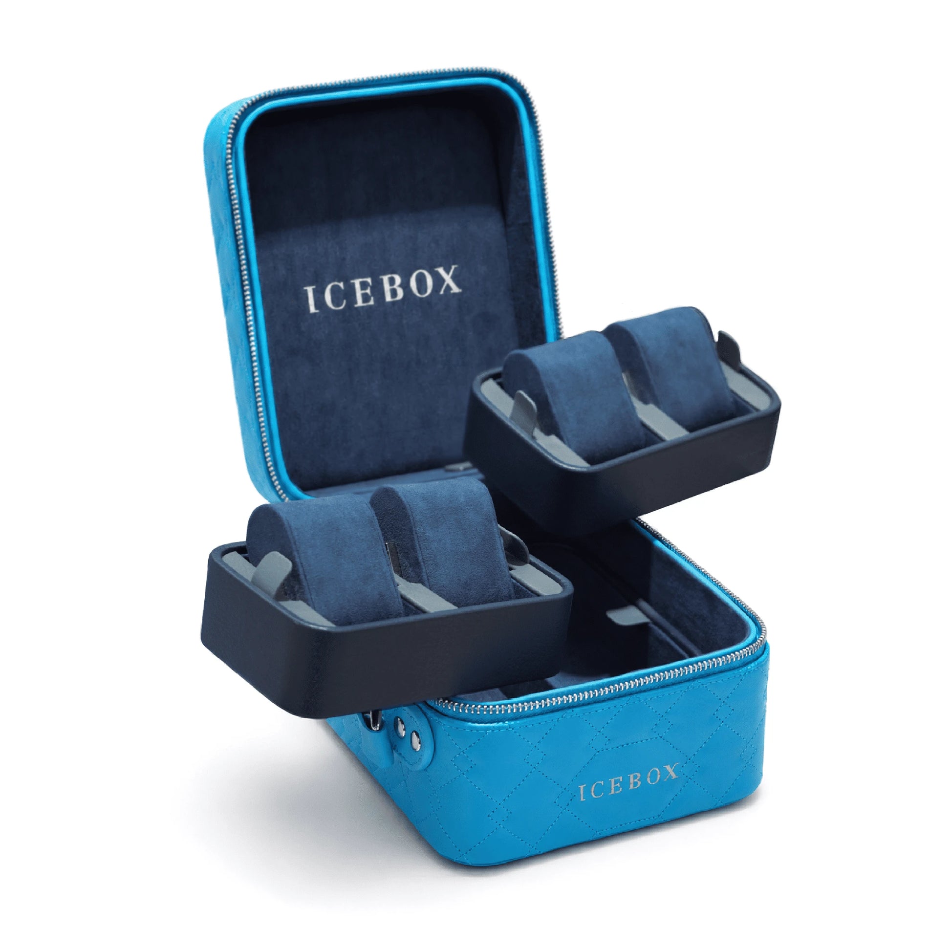 Icebox Medium Traveler Case in blue, 4-watch capacity, detail view 2