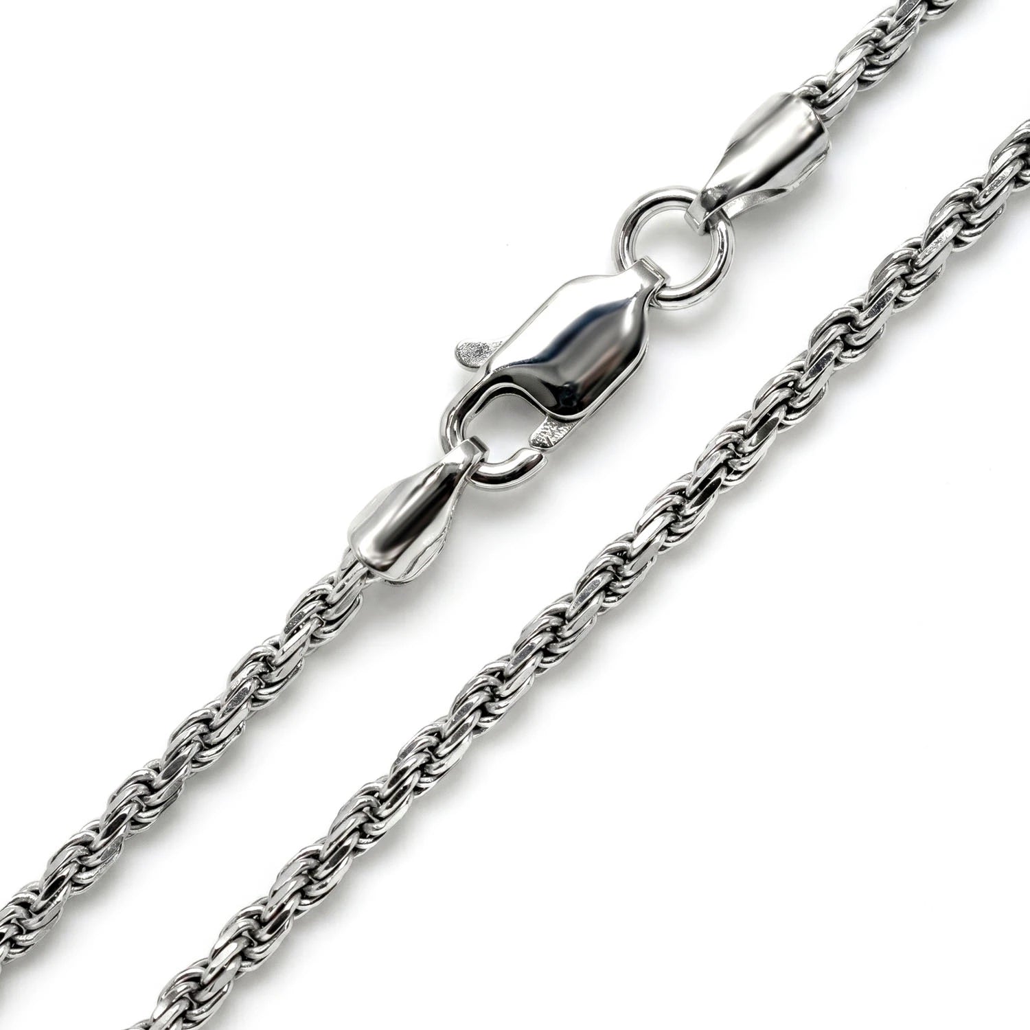 Sterling Silver Rope Chain in 925 sterling silver, 2mm width, detail view