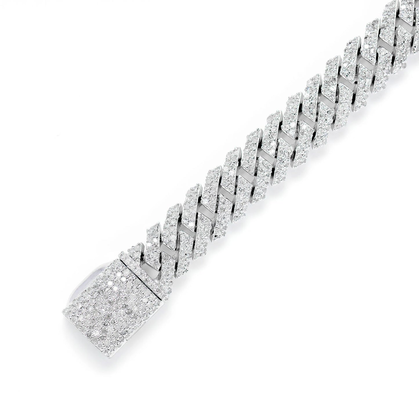 Sterling Silver 8mm Raised Miami Cuban Lab Diamond Bracelet
