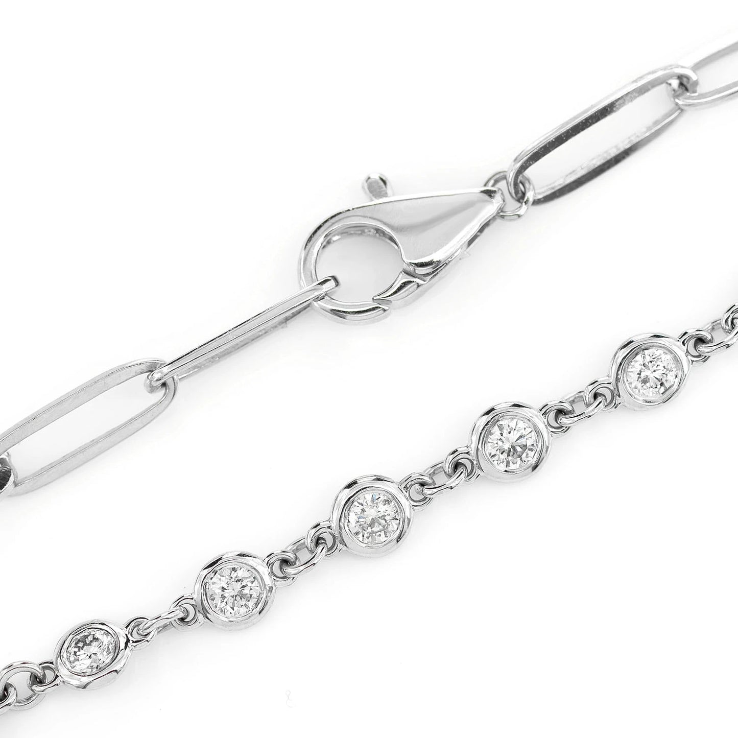 Elongated Bezel Rolo Diamond Bracelet in 14K white gold, 0.50ctw, detail view