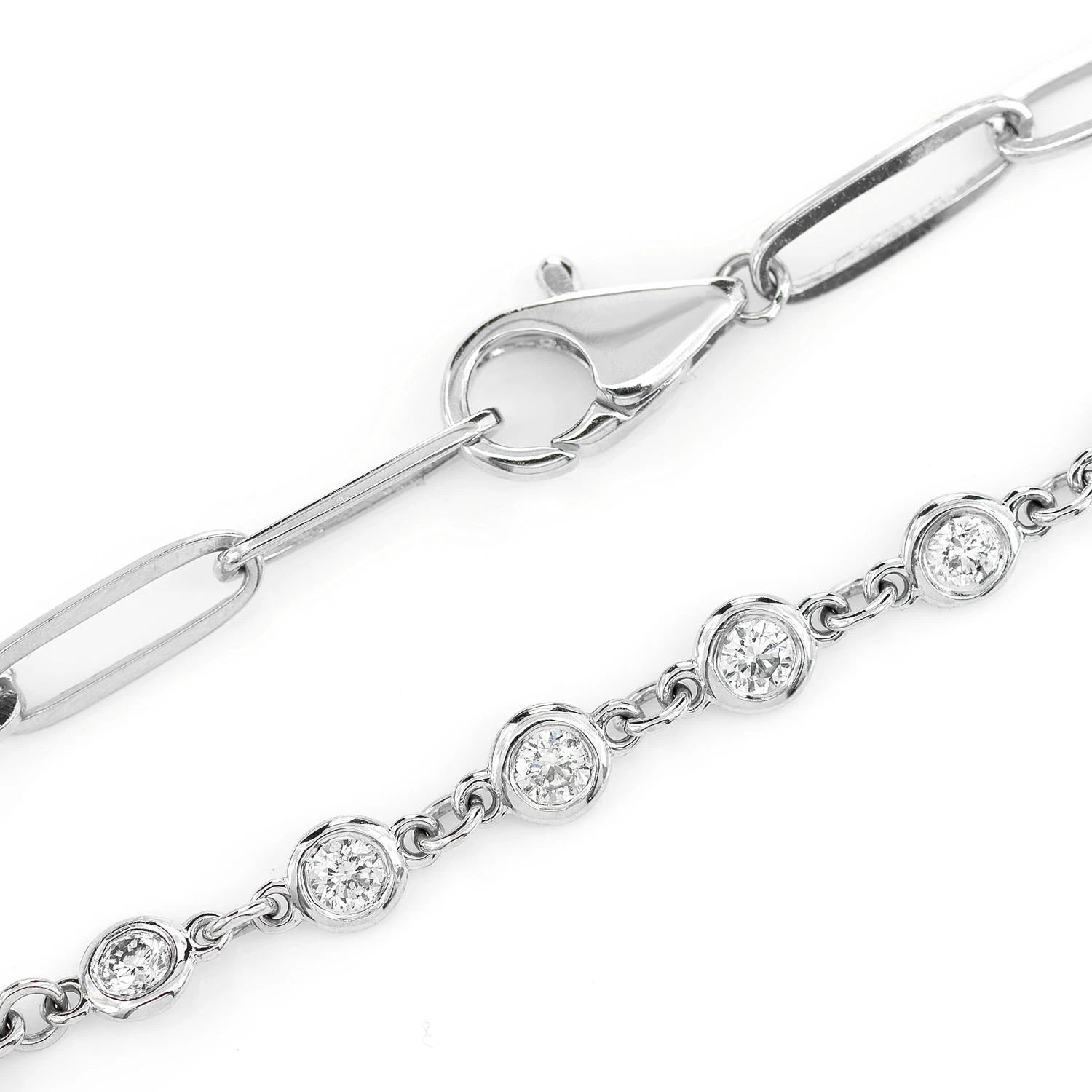 Elongated Bezel Rolo Diamond Bracelet in 14K white gold, 0.50ctw, detail view