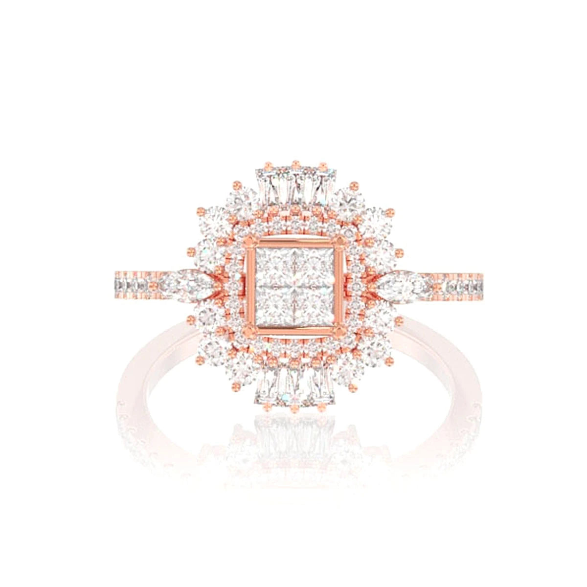 Art Deco Princess Quad Ring in 14K rose gold, front view