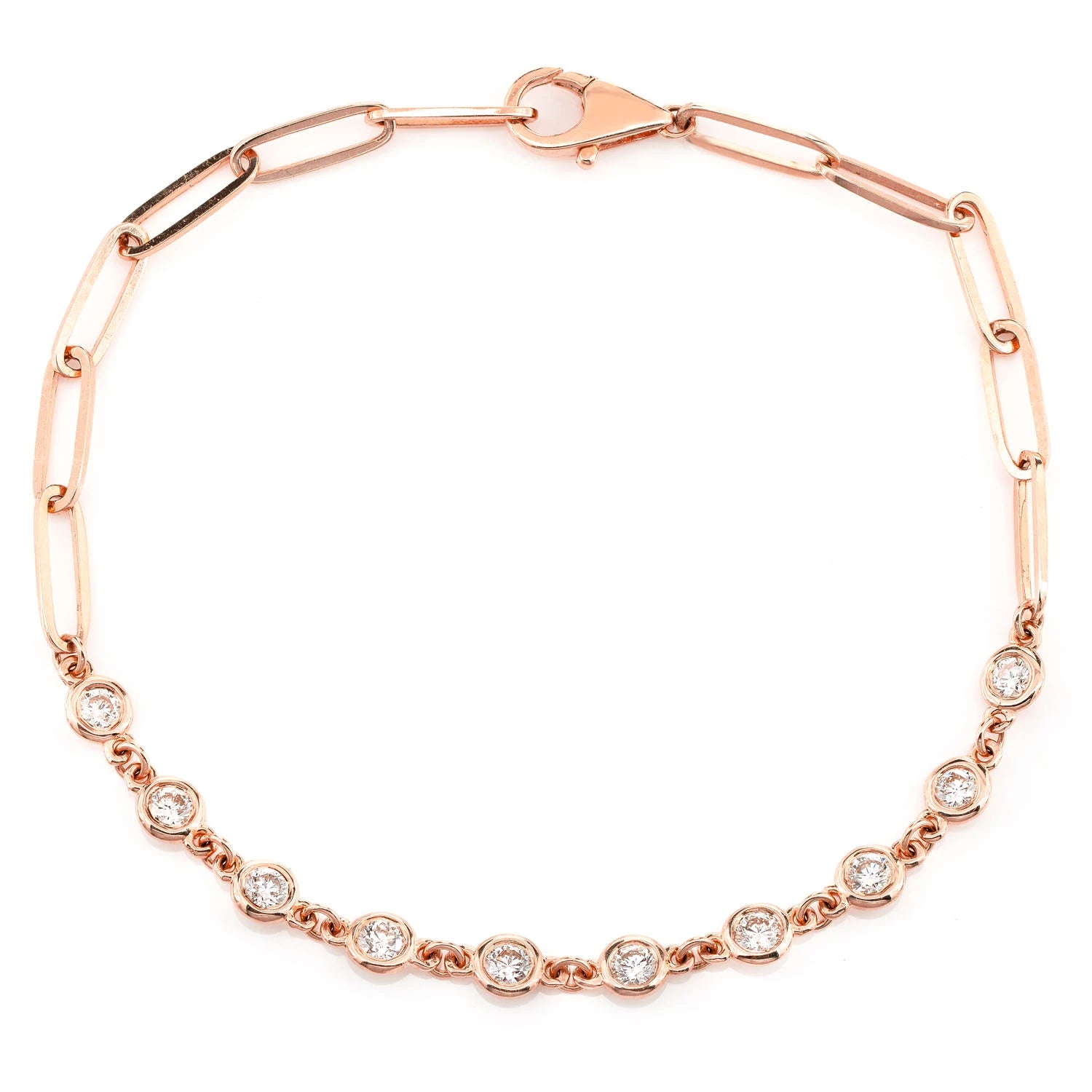 Elongated Bezel Rolo Diamond Bracelet in 14K rose gold, 0.70ctw, front view