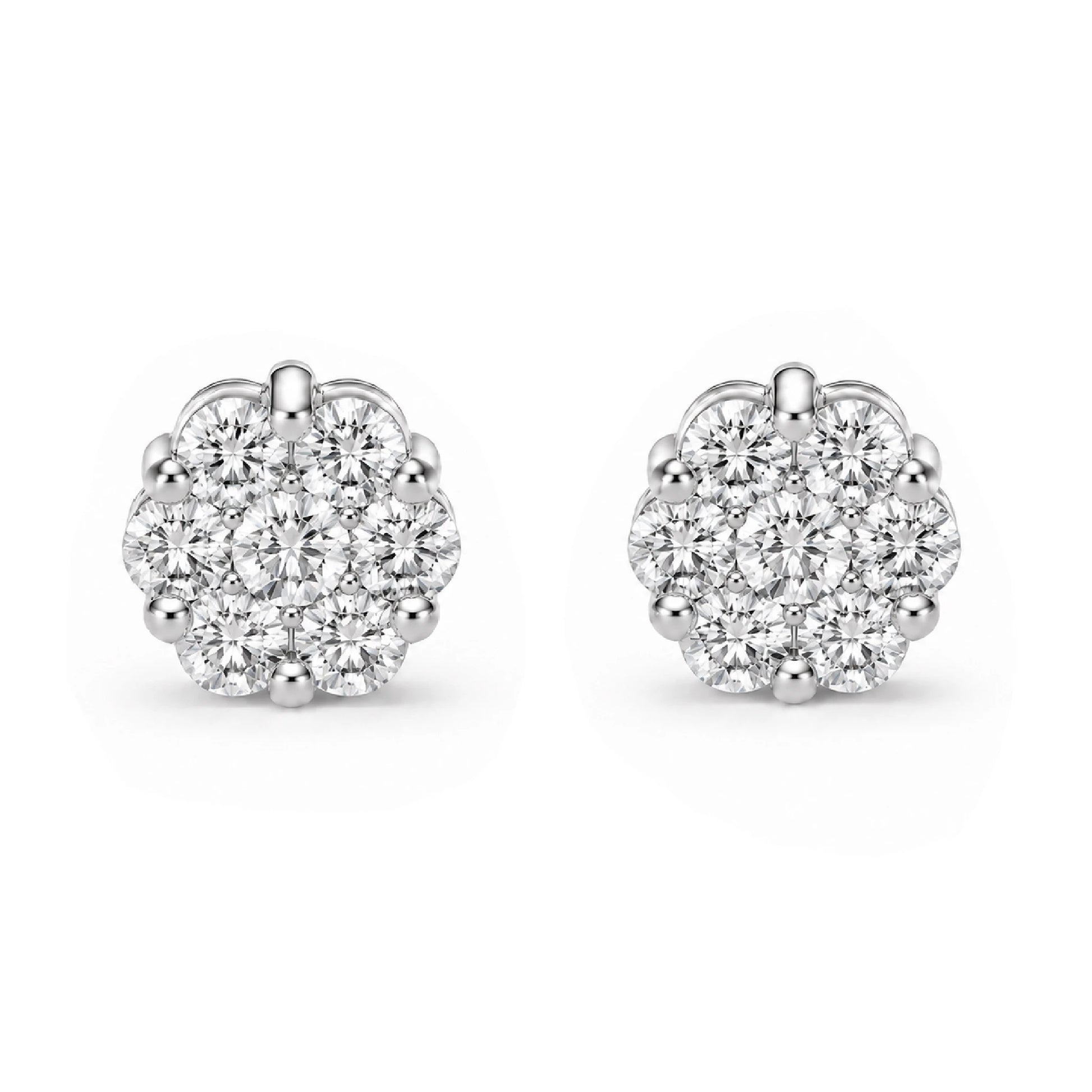 Flower Diamond Studs in 14K white gold, 0.75ctw, front view