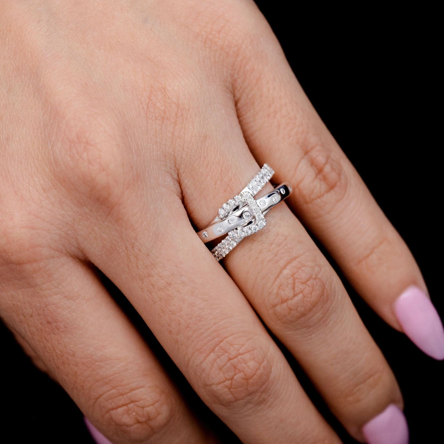 Diamond Belt Buckle Split Shank Ring