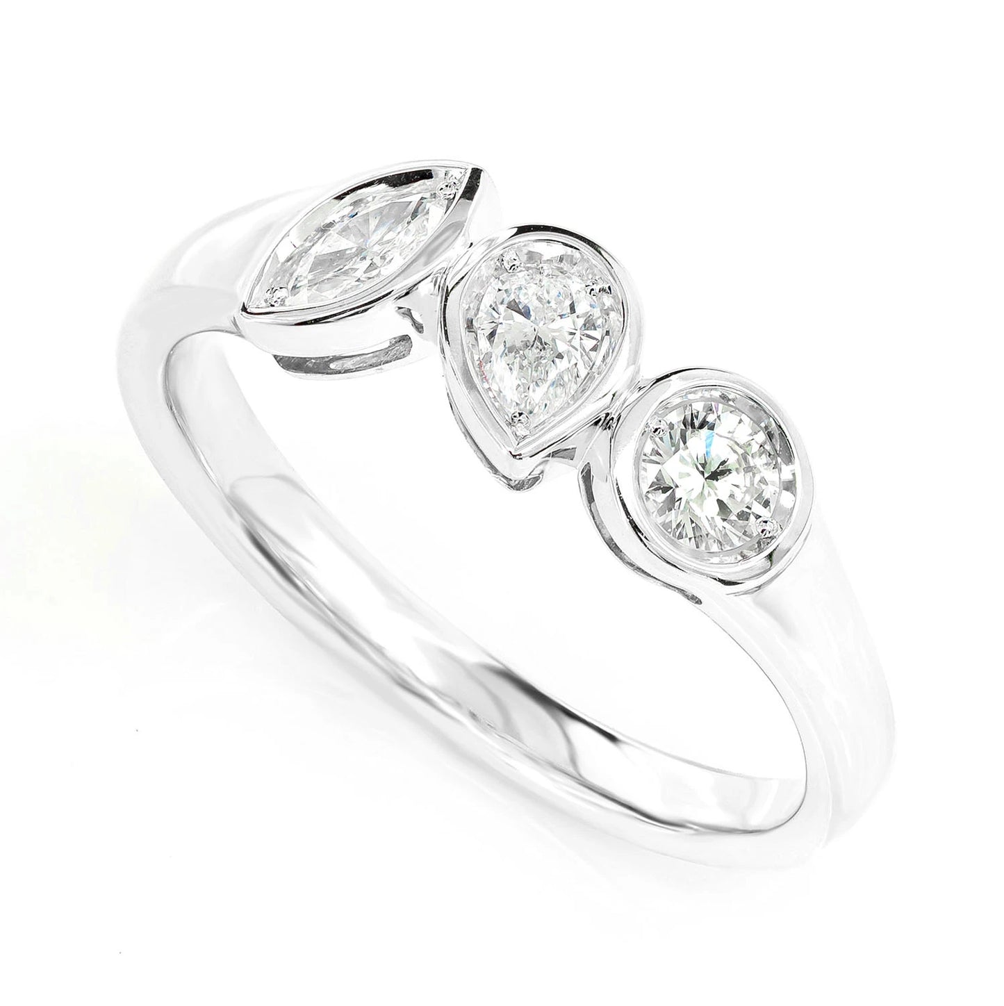Multi-Shape Bezel Trio Diamond Band in 14K rose gold, alternate view 4