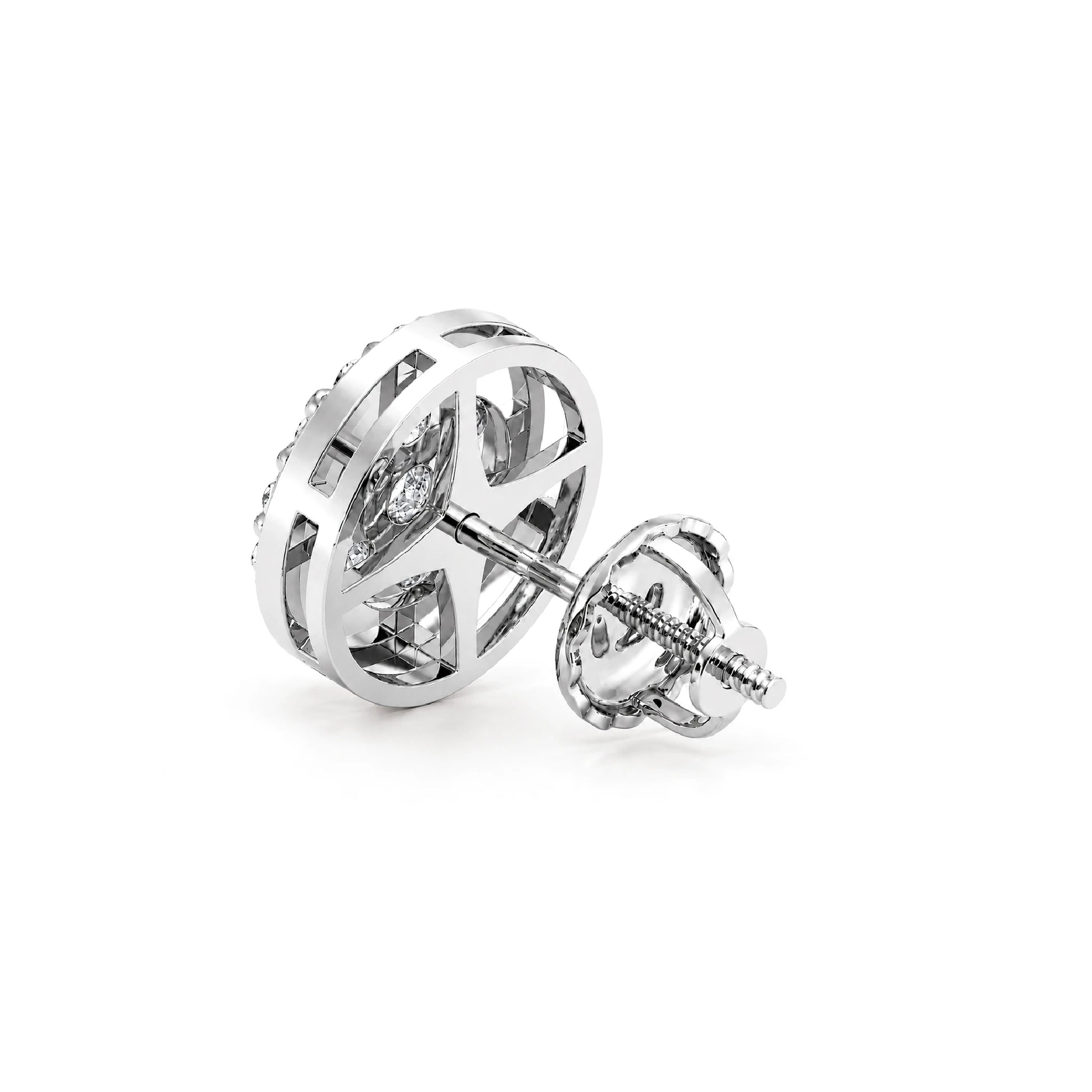 Halo Flower Diamond Studs in 14K white gold, 2.00ctw, side view