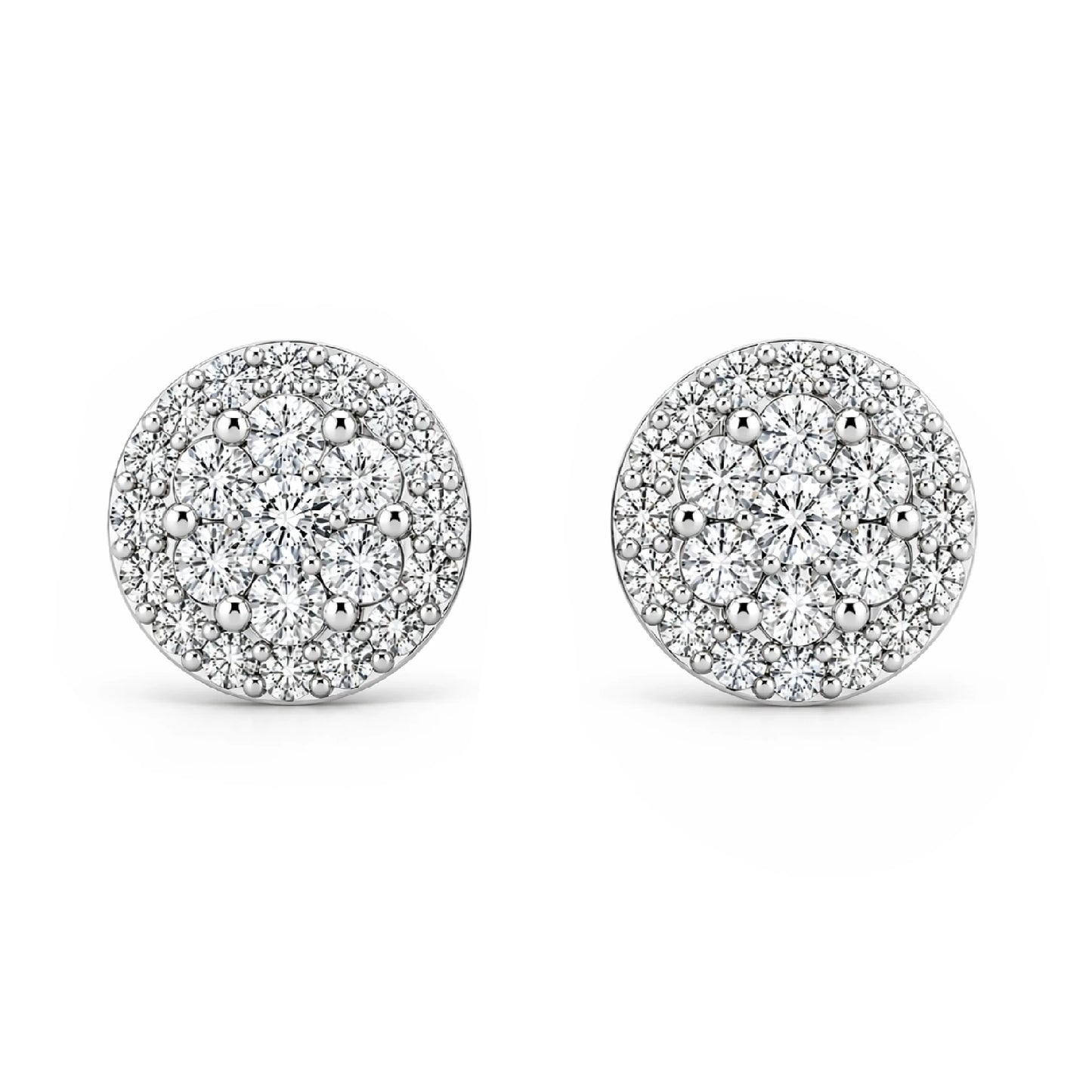 Halo Flower Diamond Studs in 14K white gold, 2.00ctw, front view
