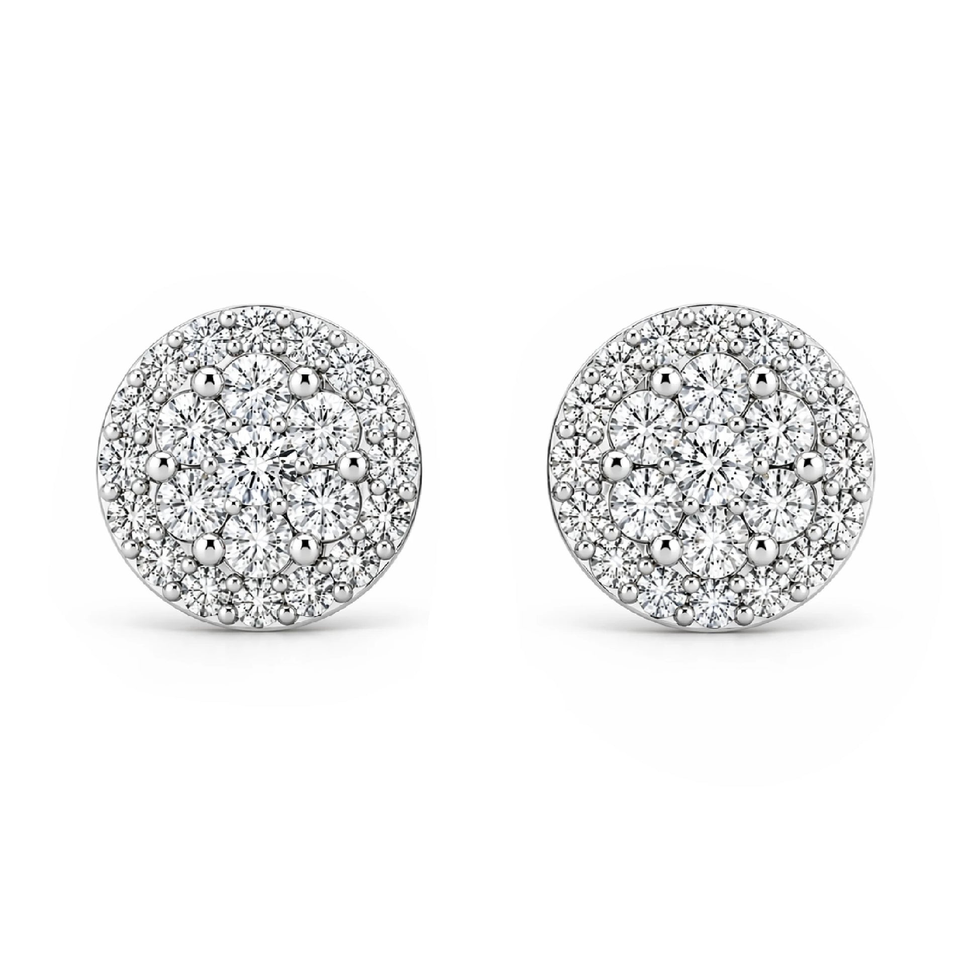 Halo Flower Diamond Studs in 14K white gold, 2.00ctw, front view